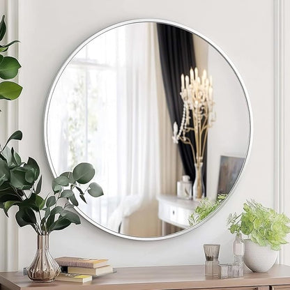 Oruii White Round Mirror, White Round Mirror 24 inch, Circle Wall Mirrors Metal Frame, Circular Mirrors for Bathroom, Wall, Living Room, Entryway, Hallway, Vanity, Rustic