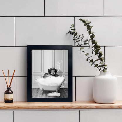 Monkey in Tub - Black and White Animals Wall Art - Framed Canvas Wall Art, Black Framed Picture for Bathroom Wall Decor, Chic Animal Art for Kid Room Wall