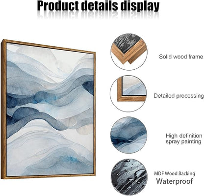 myusuar 3 Piece Large Abstract Framed Wall Art For Living Room, Smoke Texture Ink Navy Blue Canvas Wall Art Modern Minimalist Art Prints Wall Décor For Bedroom Office 12x16in