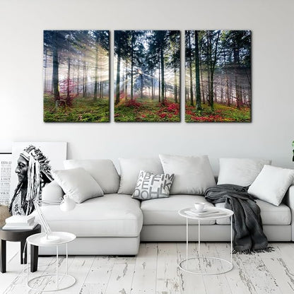 Pacimo 3 Pieces Canvas Wall Art Nature Landscape Sunrise Trees Pictures Painting Prints on Canvas Wall Decoration for Living Room Forest Framed Modern Artwork for Bedroom and Home Decor - 20"x28"x3