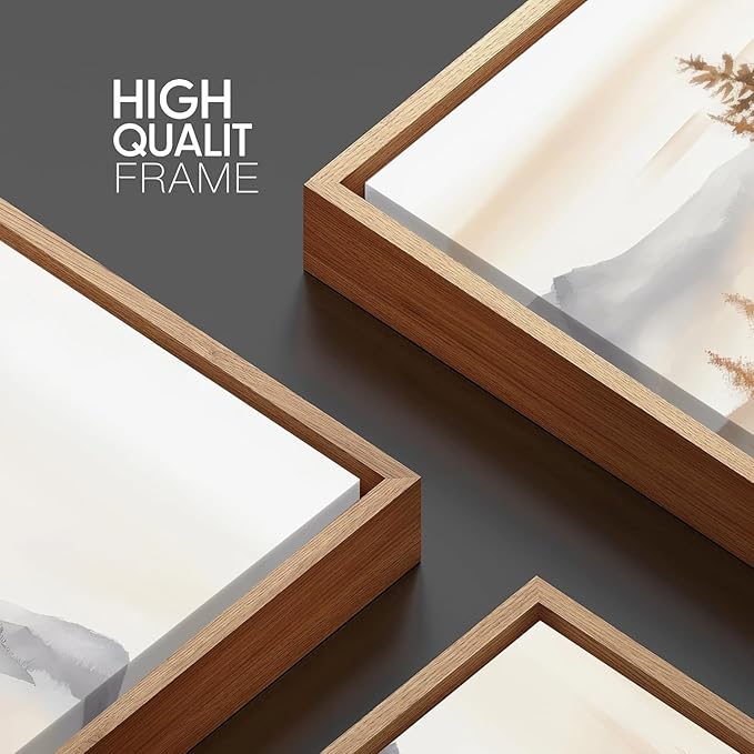 TBKHUDBI Framed Neutral Mountain Wall Art Forest Landscape Canvas Painting Prints Set of 3 Abstract Nature Watercolor Picture Wall Decor for Living Room Bedroom Bathroom Office 16"x24"in