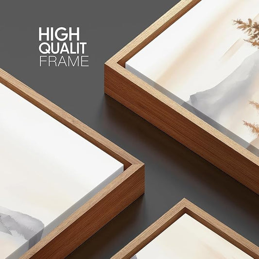 TBKHUDBI Framed Neutral Mountain Wall Art Forest Landscape Canvas Painting Prints Set of 3 Abstract Nature Watercolor Picture Wall Decor for Living Room Bedroom Bathroom Office 16"x24"in