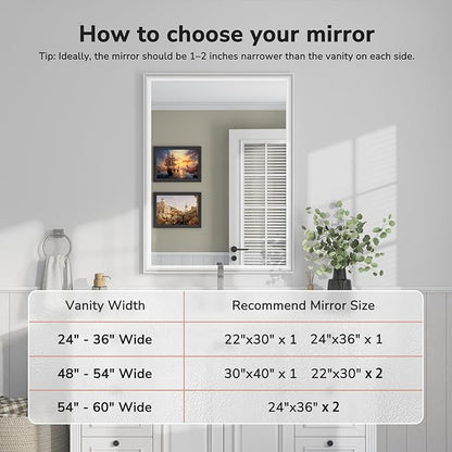 USHOWER White Bathroom Mirrors for Over Sink 30x40 Inch, Metal Framed Rectangle Vanity Mirror for Wall, Bedroom, Living Room, Entryway, Farmhouse, Anti-Rust, HD Tempered Glass, Horizontal/Vertical