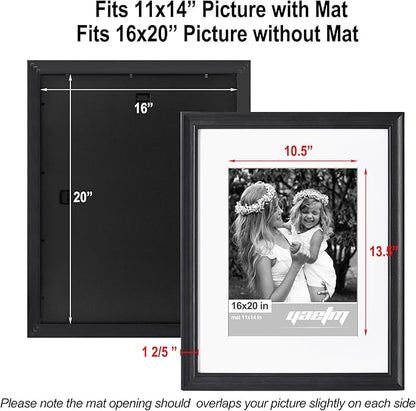 Yaetm 16x20 Picture Frame Matted to 11x14 Set of 4, 1.4" Wide Molding & Distressed Black Poster Frames 16 x 20 for Wall Gallery, Home and Office, Wall Mount (4 Pack, Black)