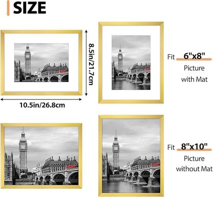 Fixwal 8x10 Picture Frame Set of 6 with Shatter Resistant Plastic Glass, Thin Border and Light Weight Photo Frames for Wall or Tabletop Display, Gift for Mother's Day, Father's Day, Graduation, Gold