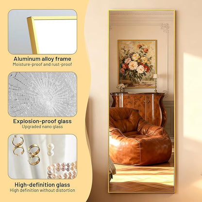 Simple Deluxe Full Length Mirror, 71"×26" Large Floor Mirrors, for Wall Door Bedroom Bathroom Living Room (Gold)