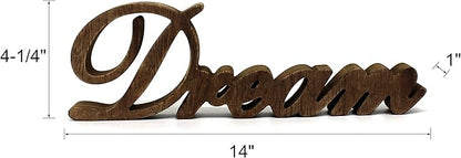 CVHOMEDECO. Rustic Vintage Distressed Wooden Words Sign Free Standing "Dream" Tabletop/Shelf/Home Wall/Office Decoration Art, 14 x 4-1/4 x 1 Inch