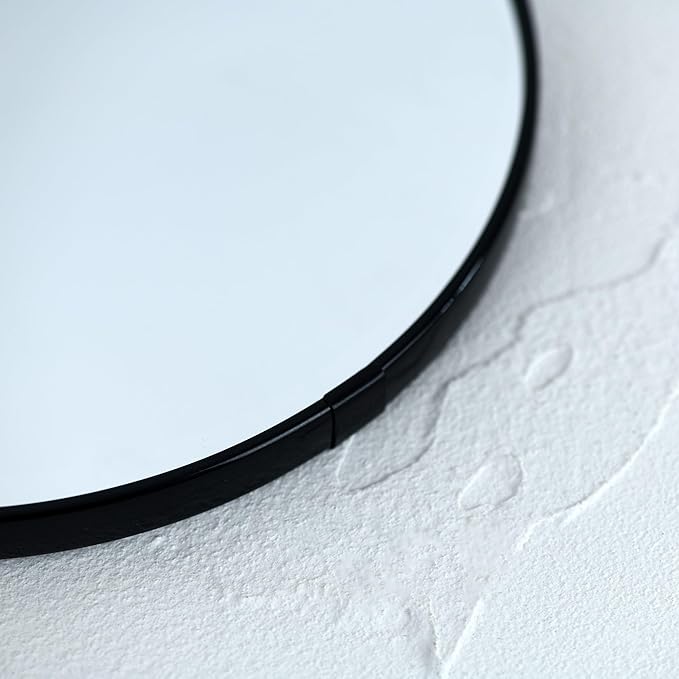 Round Wall Mirror Door Mirror PVC Plastic Frame (Black, 11.8 inch)