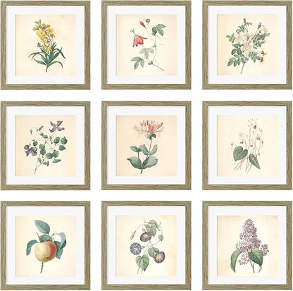 10x10 Picture Frame Set of 9, Display Pictures 8x8 with Mat or 10x10 without Mat, Multi Collage Gallery Square Photo Frames for Wall or Tabletop, Rustic Brown