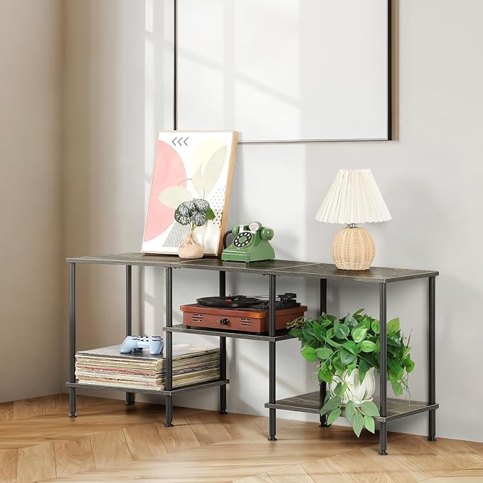 50 Inch TV Stand for Bedroom Dark Grey Entertainment Center with Storage 3 Tier TV Consoles for Living Room TV Media Console Table Cabinet with Open Storage Shelves for 50 43 40 32 Inch TV