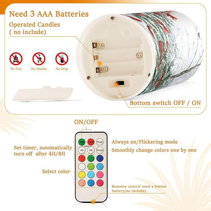 ALAZA Flickering Flameless Candles with Christmas Tree Red Birds Battery Operated with Remote Timer,Tea Light Candles LED Pillar Votive Candles Set of 2 for Outdoor Indoor Decorations