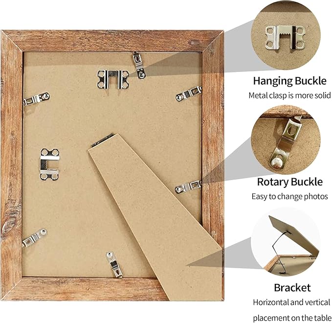 iRahmen 8x10 Picture Frame Set of 2, High Definition Real Glass Rustic Brown Wood Frame, Display Pictures 5x7 with Mat or 8 x 10 Without Mat for Tabletop or Wall Mounting