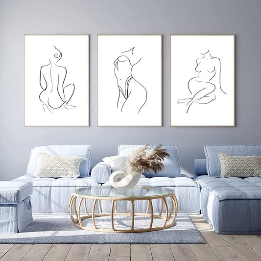 Minimalist Line Wall Art Woman Body Outline Wall Art Prints Women Figure Drawing Painting Body Line Art Wall Decor Female Wall Art Abstract Woman Silhouette Canvas Aesthetic 12x16x3 Inch Unframed