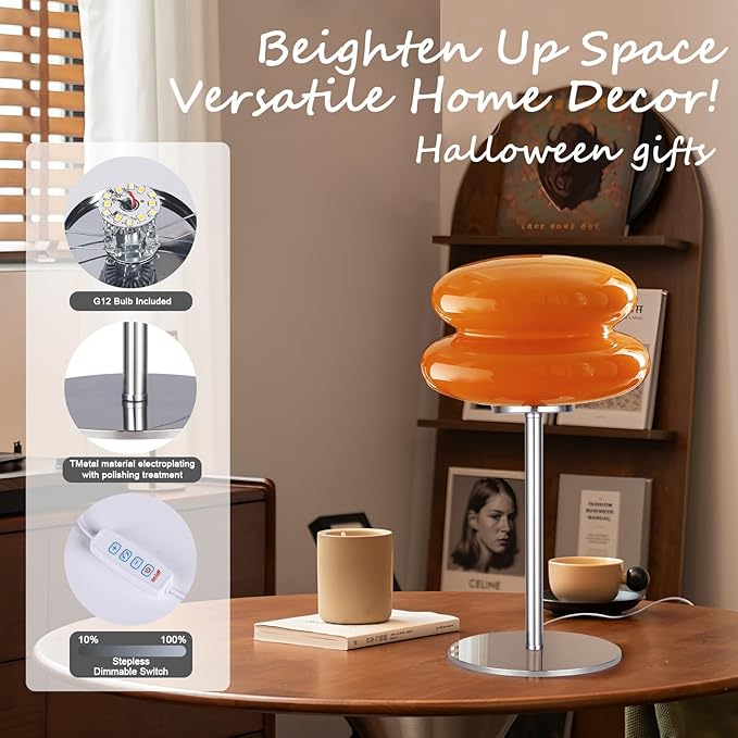 Mid Century Modern Lamp for Nightstand Table Lamp for Bedroom, Dimmable Retro Egg Tart Bedside Small Lamps,Unique Home Mushroom Decor Aesthetic Cute Table Lamps nightstand lamp