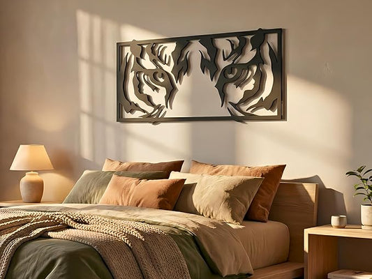 Vailla Tiger Eyes Wood Wall Art Decor Wooden Tiger Head Wall Hanging Sculpture Wooden Animal Modern Wall Home Decoration Nature 3D Textured Sculptures for Living Room Bedroom Office Dinnig Room