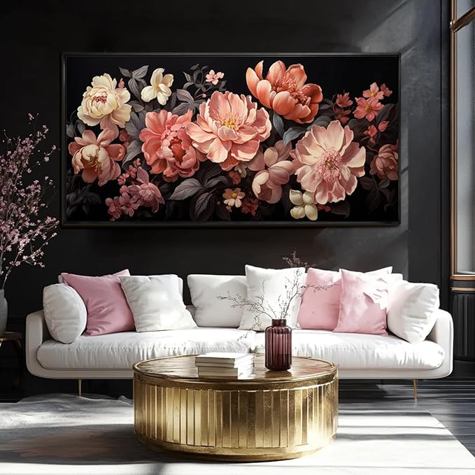 Flower Wall Decor Pink and White Botanical Painting Home Decor Aesthetic Framed Artwork for Living Room Bedroom Office Room Decor 24"x 48"