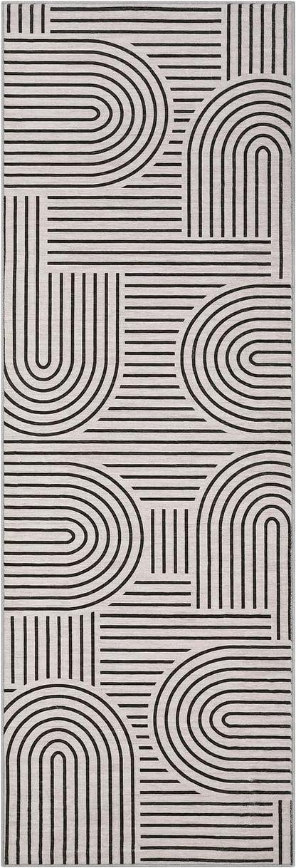 ROYHOME Modern Rug 2x6 Runners for Hallways, Abstract Kitchen Runner Rugs Non Slip Bath Runner, Rainbow Washable Runners Rug for Bedroom, Soft Long Rugs for Entryway Bathroom Laundry Dorm, Light Camel