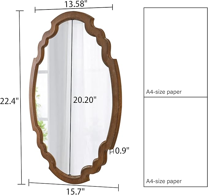 Hanging Farmhouse Oval Mirrors for Wall Decor 16 X 22 Inch, Handmade Burning Finished Oval Bathroom Mirrors for Over Sink, Rustic Wood Mirror for Entryway, Horizontal or Vertical