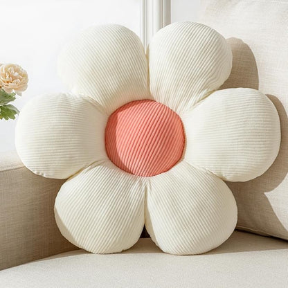 Flower Pillow, White Pink Throw Pillows Cute Daisy Decorative Pillow for Bed, Sofa, Couch.19.6" Round Cushion Seating Home Decorative