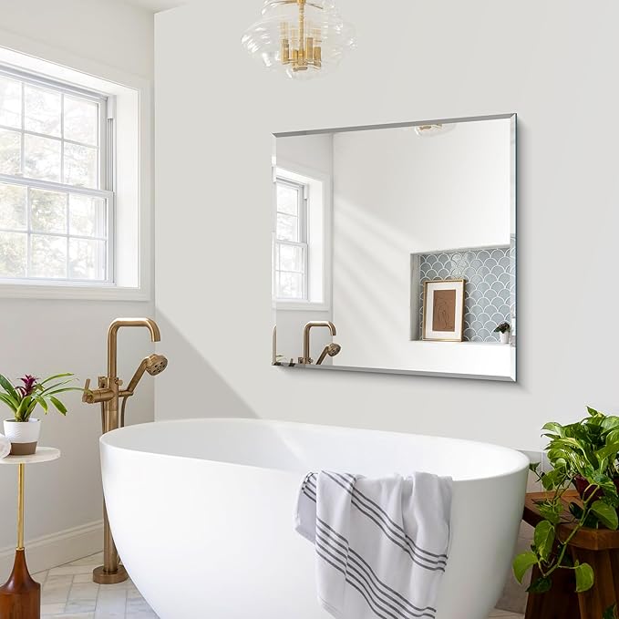 CILIBER Beveled Mirror, 36x36 Square Bathroom Mirrors for Wall, 3mm Tempered Glass Large Frameless Vanity Mirror Over Sink with Beveled Edge for Bathroom,Bedroom,Living Room and Entryway