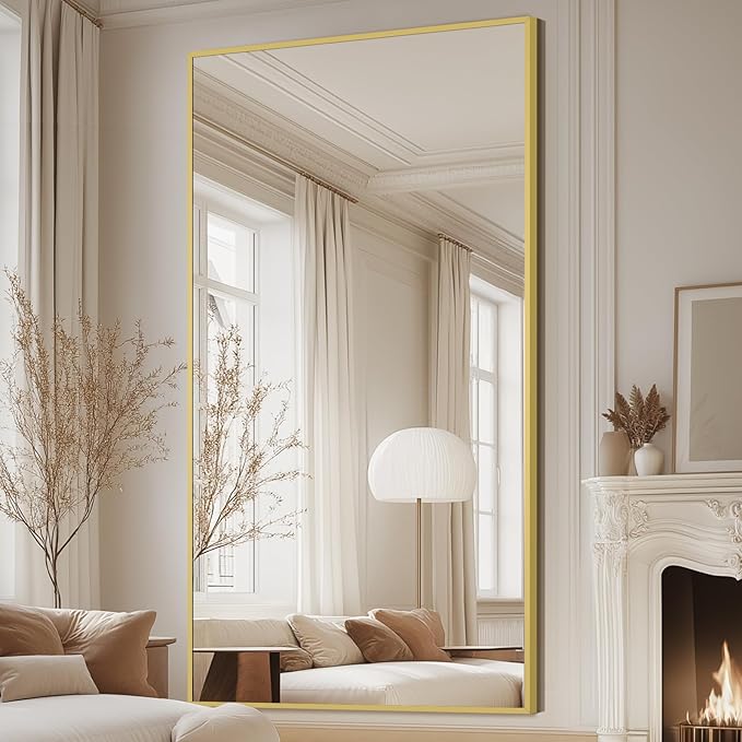 MELOMOIR 81"x41" Oversized Floor Mirror Freestanding, Gold Mirror Full Length for Bedroom Living Room Home Gym, Shatterproof Tempered Glass