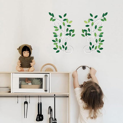 ESTART 2 Pieces Metal Tree Leaf Wall Decor Vine Olive Branch Leaf Wall Art Ornament Wall Hanging Sign for above Door, Living Room, Office, Indoor and Outdoor Decoration (Green)
