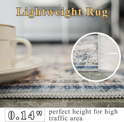 Washable Area Rugs 5x6 Entryway: Soft Ultra Thin Low Pile Mat Machine Washable Indoor Doormat Lightweight Entry Rug Anti Slip Backing Rugs for Living Room Bedroom Kitchen 5'x6' Blue