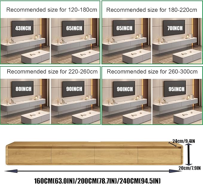 Floating TV Stand Large Floating TV Shelves Wall Mounted Multi Storage Compartment TV Media Console Floating TV Cabinet Bench Under TV Large Storage (Brown C, 78.7 * 7.9 * 9.4 in)