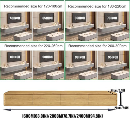 Floating TV Stand Large Floating TV Shelves Wall Mounted Multi Storage Compartment TV Media Console Floating TV Cabinet Bench Under TV Large Storage (Brown C, 78.7 * 7.9 * 9.4 in)