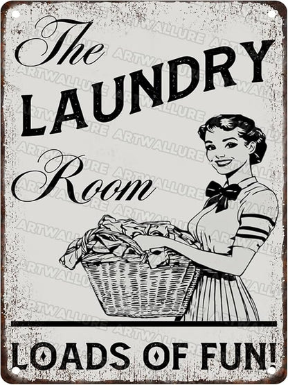 Laundry Vintage Sign Laundry Loads of Fun Metal Sign for Commercial Home Cafes Homes Bars Funny Door Art Wall Decor 12x16inch