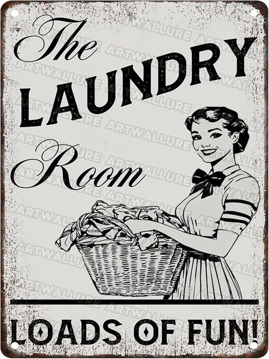 Laundry Vintage Sign Laundry Loads of Fun Metal Sign for Commercial Home Cafes Homes Bars Funny Door Art Wall Decor 12x16inch