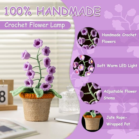 Lily of The Valley Lamp, Purple Crochet Artificial Flowers with Night Lights, Cordless Table Lamp -Birthday Gifts for Women,Cozy Home Decor Mothers Day Gifts