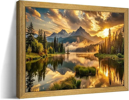 Framed Canvas Wall Art 12x16 Inch, Vintage Landscape Wall Art Decor, Countryside Farmhouse Sunset Landscape Wall Decor, Retro Mountain Vintage Painting Prints for Living Room Bedroom Home Bathroom Decor