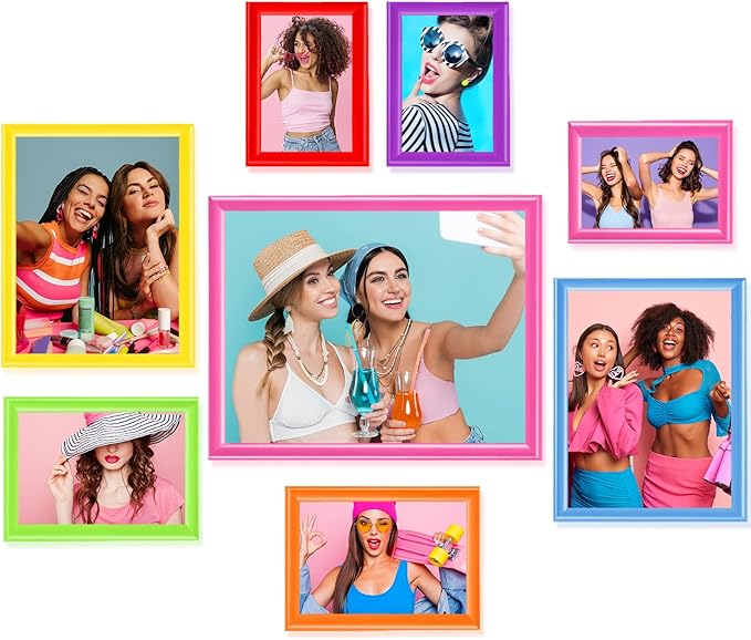 Suzile 8 Pcs Picture Frames, Solid Photo Frame Gallery Wall Frame Set Colored Solid Picture Collage Frames Multiple Picture Frame Art Frames for Photo Tabletop Display or Wall, 4 Sizes (Multicolor)