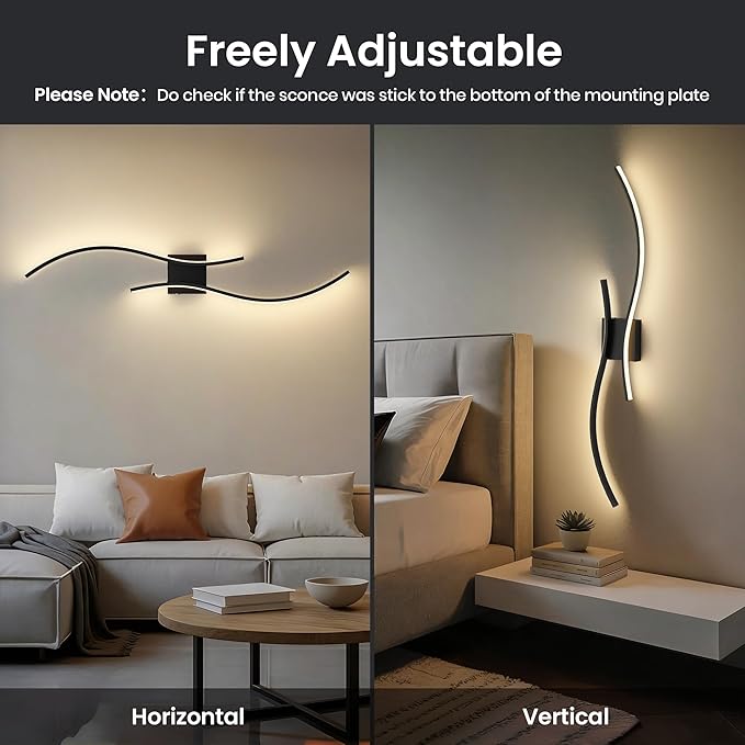 Battery Operated Wall Sconces Set of Two, 10000mAh Rechargeable Modern Wall Lights with Remote Control, Dimmable Black LED Cordless Lighting for Living Room, Bedroom, Hallway, 31.5 Inch, 3CCT