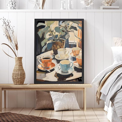 GELDSTEI Wood Framed Coffee Wall Art, Vintage Cafe Aesthetic Picture, Cafe Bar Canvas Painting, Retro Coffee Poster Print, Modern Rustic Wall Decor for Kitchen Dining Room Ready to Hang 16x24 Inch