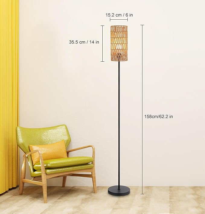 Ruiever Floor Lamp for Living Room,Farmhouse Floor lamp,Modern Standing lamp with Hand-Worked Rattan Shade (Round Rattan Shade with RGB Bulb)