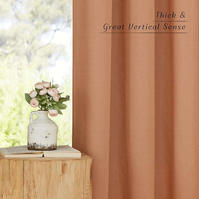 NICETOWN Burnt Orange Short Linen Curtains for Kitchen, Thick Flax Small Window Treatments Semi Sheer Privacy Assured with Light Through for Cafe/Bathroom, W42 x L48, 2 Panels