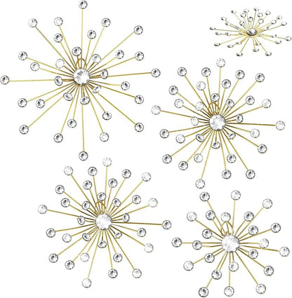 Funnymoom 4 Pcs Gold Starburst Wall Decor Metal Bling Wall Art Gold Crystal Sparkling Rhinestones Bling Decorative Hanging Diamond for Living Room Bedroom Home Office