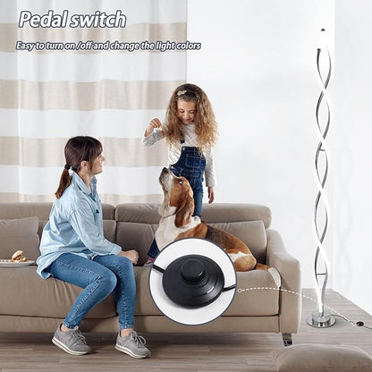 ADISUN 31W Modern Floor Lamp, LED Spiral Floor Lamp for Living Room, 3-Color Dimmable Standing Lamp with Remote Control, 58" Tall Floor Lamps for Living Room Bedroom Office Dining Rooms (Silver)