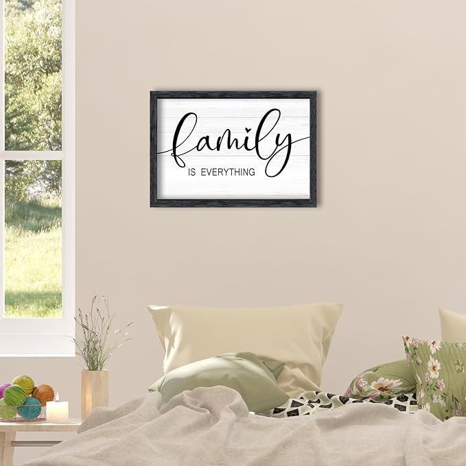 AuraPeak Family Is Everything Wall Decor Rustic Dining Room Sign for Horizontal Home Living Room Entryway Hallway Wood Hanging Plaque Wall Art Decoration (Black 16"×10")