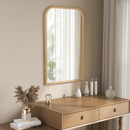 24"x36" Arch Wall Mirror for Wall, Wall Mounted Vanity Mirror for Bedroom, Wood Grain Finish Frame Mirror with Tempered Glass, Vintage Decorative for Bathroom, Entryway, Living Room, Natural