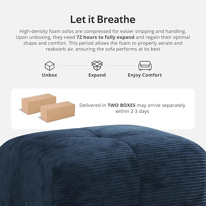 Modern L-Shaped Modular Sectional Sofa for Living Room，Oversized 3-Seater Couch with Deep Seat and Movable Ottoman – No Assembly,Comfortable Suede Fabric Boneless Sofa (Blue)
