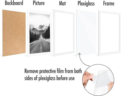 Americanflat 13x19 Picture Frame with Polished Plexiglass - Set of 5 - Use as 11x17 Frame with Mat or Display 13x19 Photo Without Mat - Galleria Collection - Picture Frames for Wall Display - White