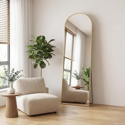 Sweetcrispy 56"x15" Arched Full Length Mirror, Full Body Mirror with Aluminum Alloy Thin Frame, Leaning or Standing, Suitable for Bedroom, Livingroom, Cloakroom, Gold