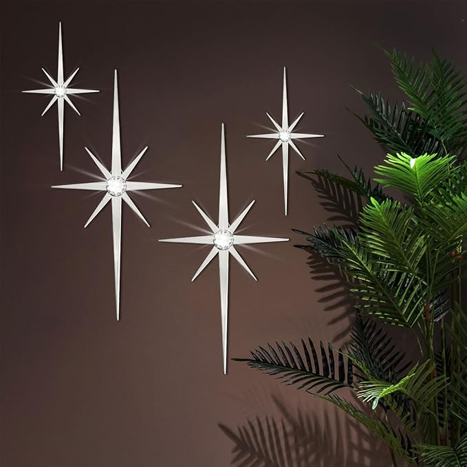 sxnzequnze 4 Pcs. Star Wall Art for Home Decor Living Room Bedroom Office Metal 3D,Bling,with Hanging Hook Starburst Midcentury Sculpture Retro Gallery Accent Celestial -Gold 16.5In/9.4In