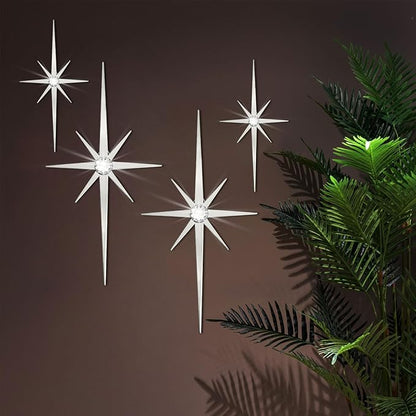 sxnzequnze 4 Pcs. Star Wall Art for Home Decor Living Room Bedroom Office Metal 3D,Bling,with Hanging Hook Starburst Midcentury Sculpture Retro Gallery Accent Celestial -Gold 16.5In/9.4In