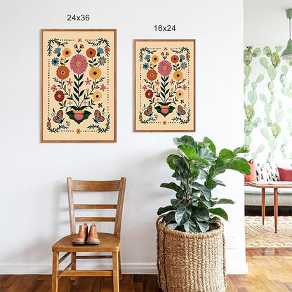 HLNIUC Vintage Flower Wall Art Canvas,Desert Plant Wall Art,Flower Butterfly Artwork,Retro Floral Painting,Cactus Painting,Botanical Framed Decor,William Morris Prints for Living Room Bedroom- 24x36x3