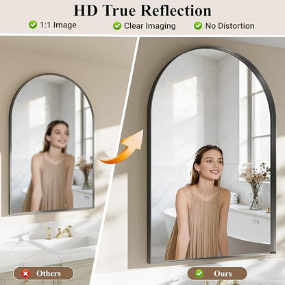 Bathroom Mirror, 36" L×48" W Arched Mirrors for Bathroom Sink, Dark Brushed Black Frame Mirror for Wall, Tempered Glass for Vanity, Living Room,Bedroom,Restroom,Entry Way