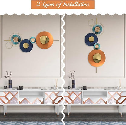 Lucky Monet Large Wall Decor for Living Room, Modern Metal Wall Art, 3D Geometric Round Wall Sculpture 59"x23" Wall Hanging Artwork Decoration for Dinning Room Bedroom Entryway